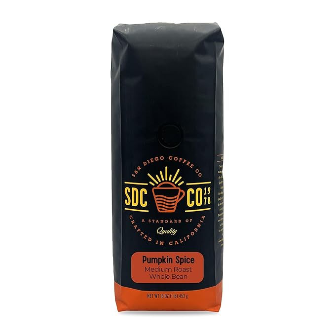 San Diego Coffee Pumpkin Spice, Medium Roast, Whole Bean Coffee, 16-Ounce Bag Café en grano tostado