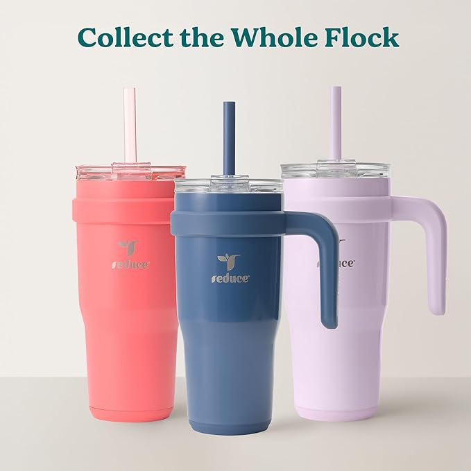 REDUCE 24 oz Stainless Steel Tumbler with Handle - Dual-Wall Vacuum Insulated Travel Mug, Sweat-Proof Lid & Reusable Straw - Keeps Drinks Cold for 24 Hrs, Fits Cupholders, Dishwasher Safe - Sea Glass