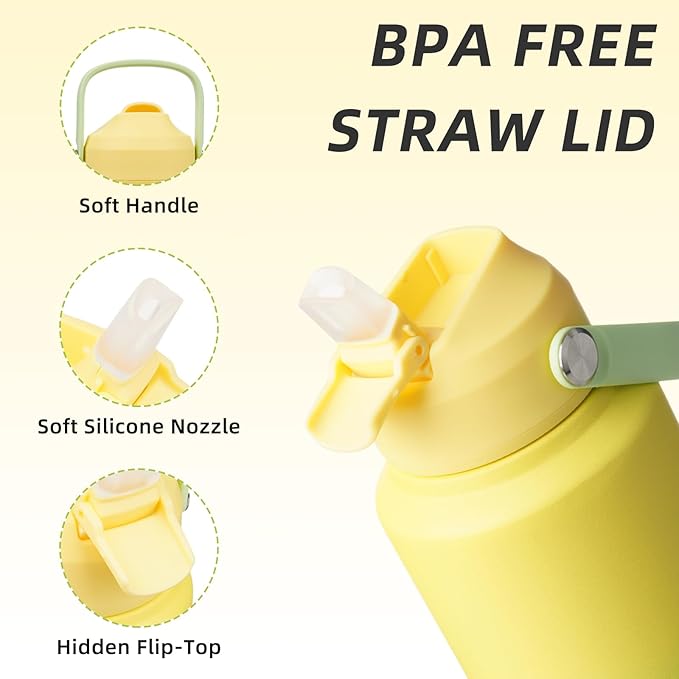 BJPKPK Water Bottle with Straw Lid, 32oz Vacuum Insulated Water Bottles, Metal Stainless Steel Thermos for Sports, Travel, BPA Free Leak Proof Thermos, Cups, Flasks, Tumblers,Fresh Green