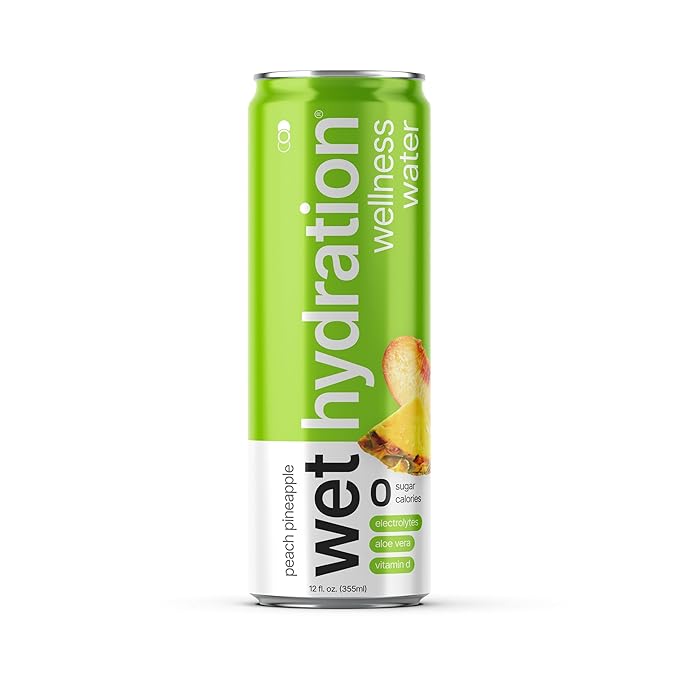 Wet Hydration | Functional Wellness Water, Non-Carbonated - Peach Pineapple (12 Ounce Cans, Pack of 12) - Flavored Water, Hydration Drink, No Sugar, No Artificial Ingredients, Zero Calories (Packaging May Vary)
