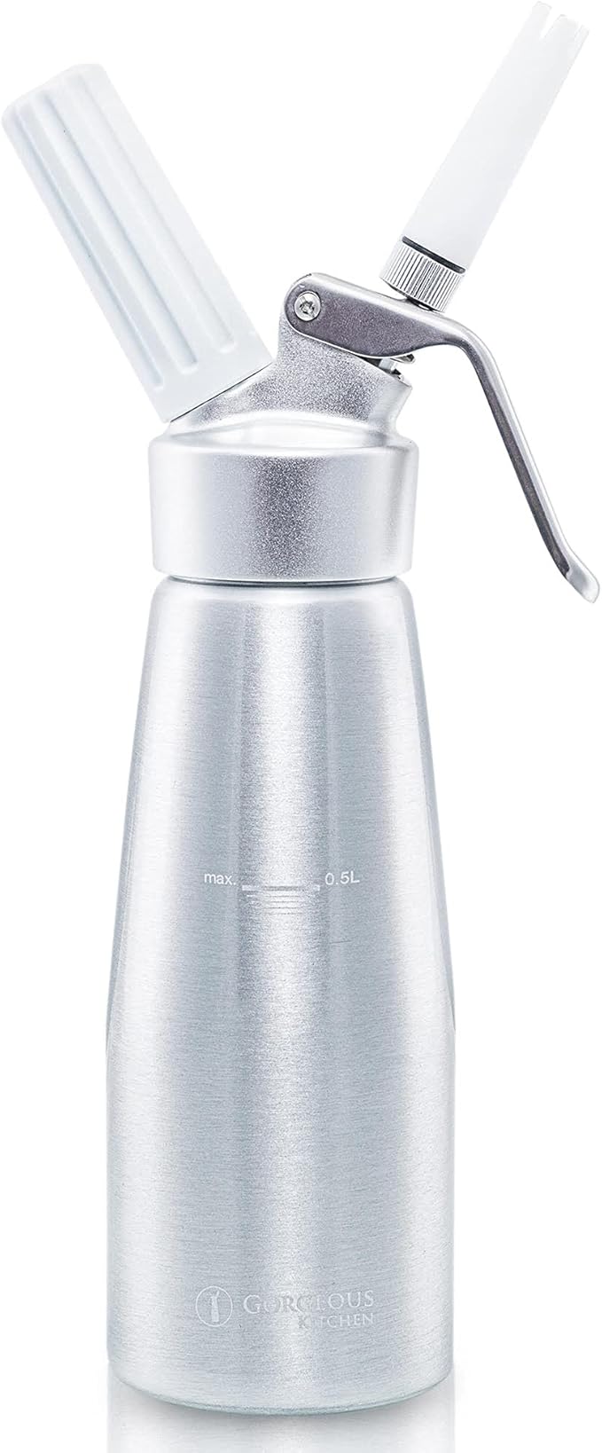 Professional Whipped Cream Dispenser 1 Pint Aluminum Cream Whipper, Durable Stainless Steel Coffee Spoon, 3 Decorating Nozzles, Charger Holder and Cleaning Brush (N2O Cartridge not Included)