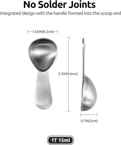 18/8 Stainless Steel Coffee Scoop: U-Taste 1 Tablespoon Metal Measuring Spoon Set of 2, Short Handled Measure Scooper for Ground Coffee, Bean, Espresso, Powder, for Canister (Silver, 1Tbsp/15ml)