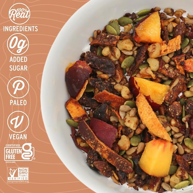 Wildway Keto Granola | Peach Pecan | Grain-Free, Certified Gluten-Free Cereal | Vegan, Low Carb | No Sugar Added | Paleo-Friendly | Non-GMO Fruit & Nut Clusters | Nutrient-Rich Snack | 8 oz, 3 Pack