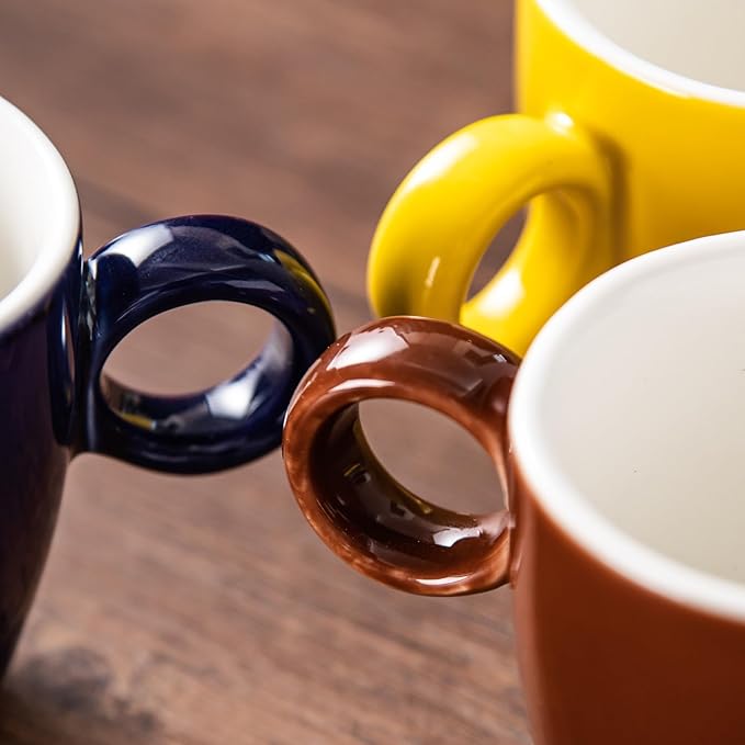 2.5oz Espresso Cups with Saucers Set, Colorful Coffee Cups Set, Ceramics Tea Cup with Handle, Coffee Mugs Set of 6, Assorted Colors