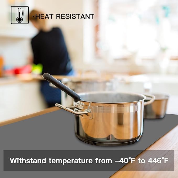 2MM Thick Silicone Countertop Mat, 35.4"x 23.6" Silicone Mats for Kitchen Counter, Nonslip Heat Resistant Mat, Large Kitchen Counter Mats, Waterproof Countertop Protector, Light Gray