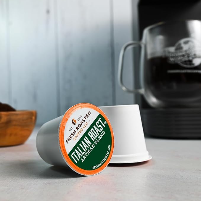 Fresh Roasted Coffee, Italian Roast, Dark, 24 Pods for K Cup Brewers