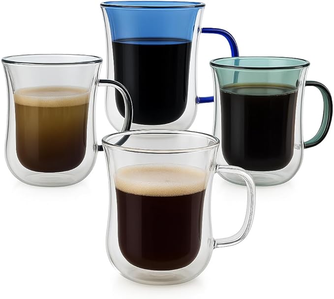 LEMONSODA Double Walled Colored Insulated Coffee Mugs - 10oz - Hot or Cold Latte, Tea, Cappucino, Coffee, Espresso Mug with Handle - Premium Packaging (Set of 4)
