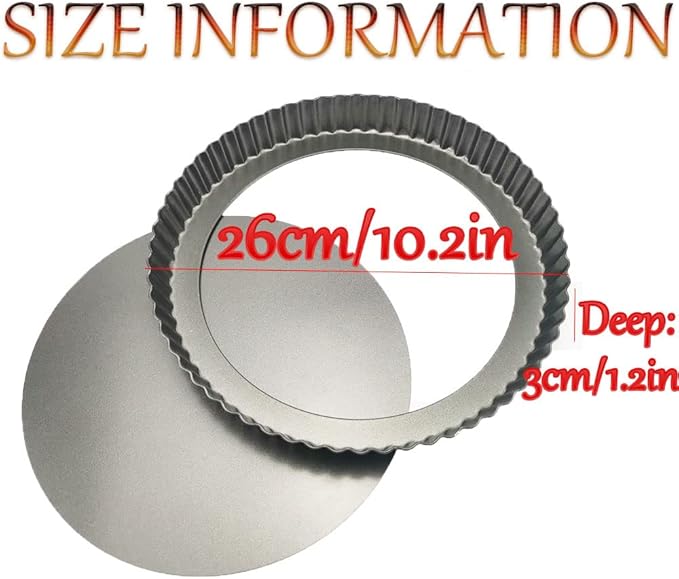 10 Inch Nonstick Tart Pan with Removable Bottom, Carbon Steel Quiche and Pie Pan- 1.1-Inch Depth, Fluted Edges for Baking Tarts, Quiches, Mousse Cakes, and Desserts