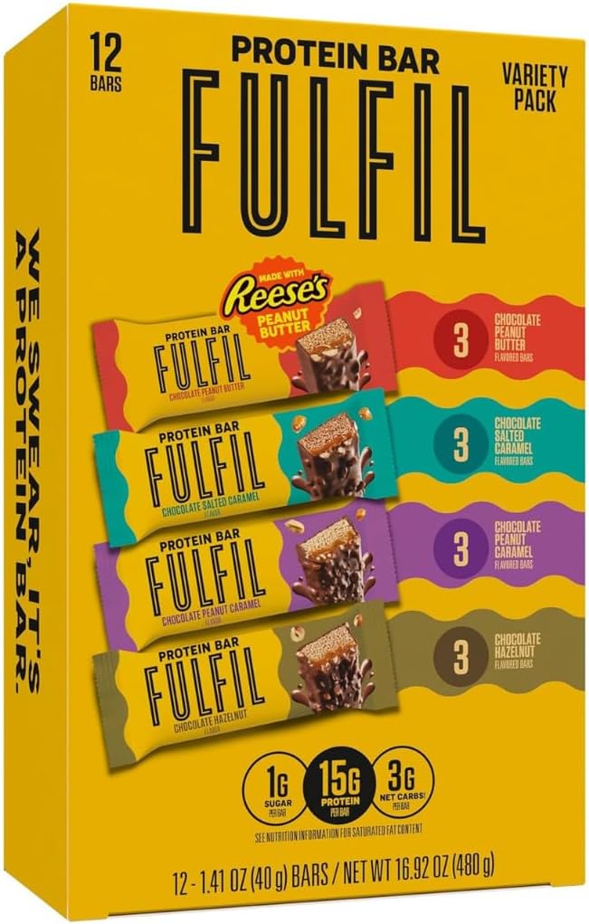 FULFIL Protein Snack Bars, Best Sellers Variety Pack, Gluten Free with 15g Protein, Pantry Staples, 12 Count