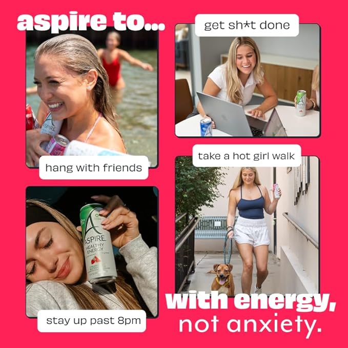 ASPIRE® Cranberry, Healthy Energy Drink 80mg Natural Caffeine, Zero Sugar No Carbs Keto Friendly, 12 Pack Green Tea Sugar Free Drink Low Caffeine Zero Calorie
