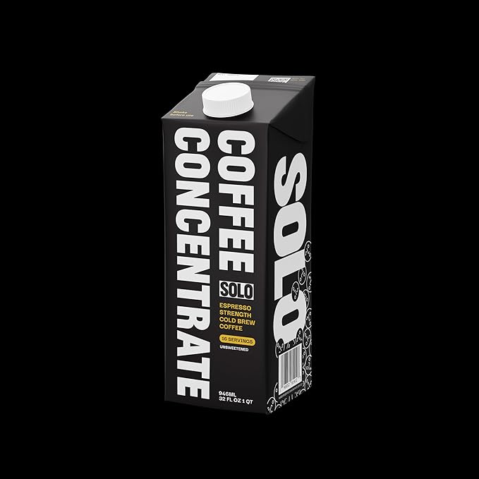 SOLO Cold Brew Coffee Concentrate - Colombian & Brazilian Arabica Blend - Ready-to-Drink Espresso Base for Iced Coffee, Lattes, and Cocktails - 20 Servings per Carton - 32 fl oz Shelf-Stable Carton