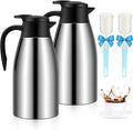 70oz Thermal Coffee Carafe, 2 Pack Airpot Insulated Coffee Urns Stainless Steel Vacuum Thermal Pot Dispenser for Coffee, Hot Water, Tea - Keep 12 Hours Hot, 24 Hours Cold (Silver)