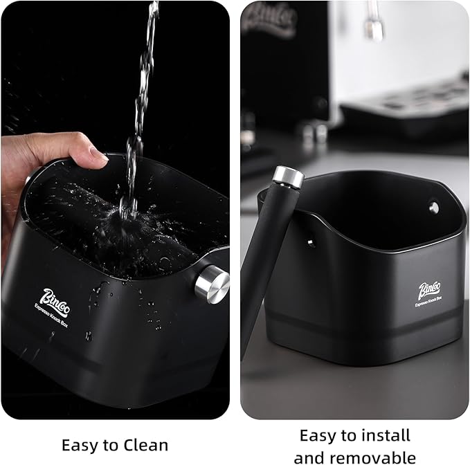 Espresso Knock Box - Bincoo Blue Espresso Machine Knock Box/Espresso Grounds Knock Box, Barista Style Coffee Knock Box for Grounds with Removable Shock-Absorbent Knock Bar and Anti-Slip Base. (Blue)