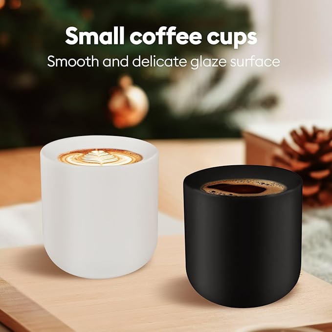 A set of 2 matte white ceramic espresso cups, thickened cup walls, slanted mouth design, each with a capacity of 3 ounces, hand washable only