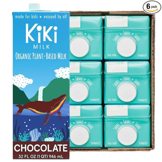Kiki Milk Plant Based Milk - Organic Chocolate Milk - Calcium & Magnesium Source - Gluten Free, Gum Free, GMO Free, Dairy Free, Soy Free, Glyphosate Free - Shelf Stable - (32 oz • Pack of 6)
