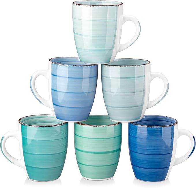 vancasso Bonita 12 Oz Coffee Mugs Set of 6, Ceramic Coffee Cups for Cappuccino, Latte, Tea, Cocoa, Cool Color