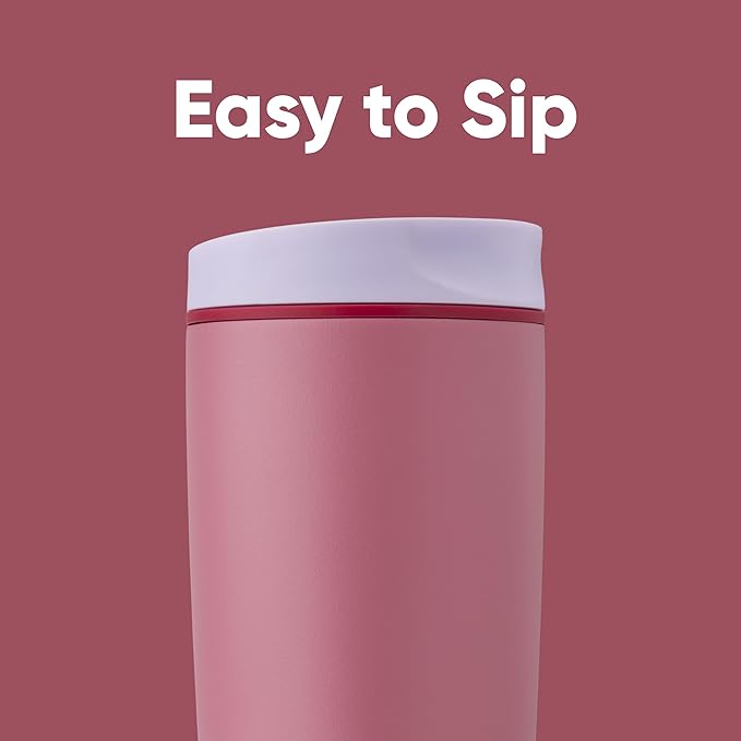 Owala SmoothSip Slider Insulated Stainless Steel Coffee Tumbler, Reusable Iced Coffee Cup, Hot Coffee Travel Mug, BPA Free 20 oz, Purple/Pink (Crochet Queen)