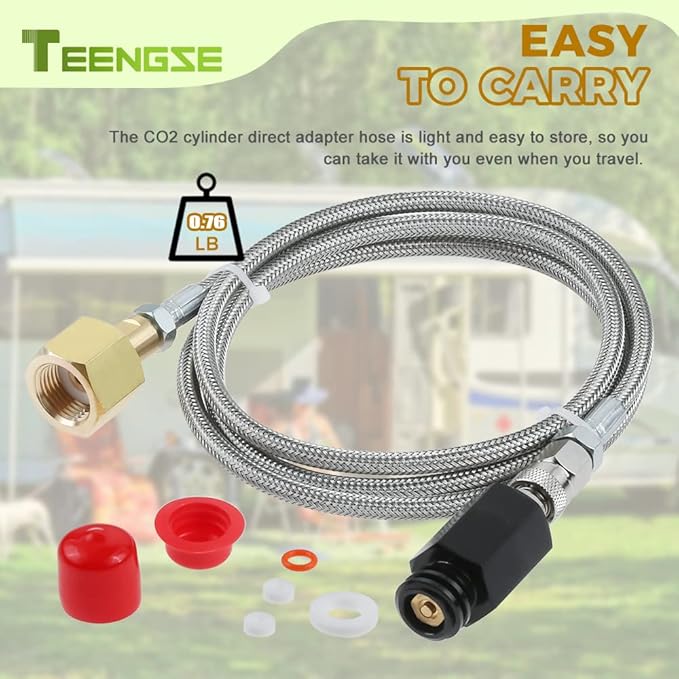 CO2 Cylinder Direct Adapter Hose, 60in Stainless Steel CO2 Tank Hose Compatible with Fizzi One Touch Jet Aqua Fizz, CGA320 to TR21-4