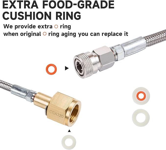 Pink Quick Connect CO2 Adapter 60in Hose Kit, CGA320 CO2 Cylinder Tank Direct to Sparkling Water Soda Maker for Terra DUO Art Gaia Aqua Fizz