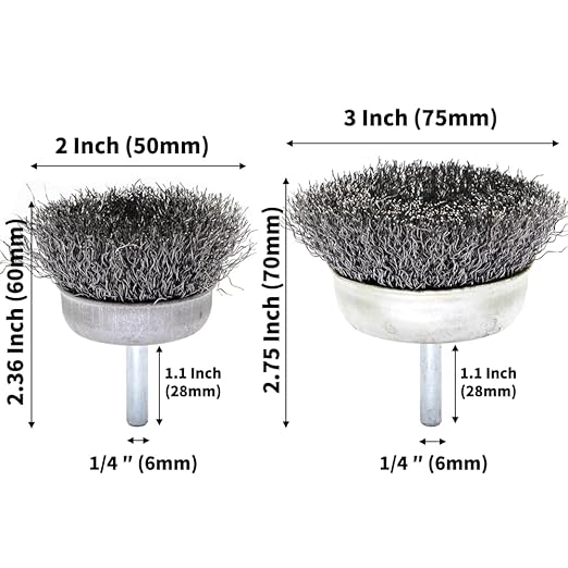 9-Piece Large Wire Brush Wheel Set - Metal Rust Removal, Polishing, Cleaning - 1/4″ (6mm) Shaft - Removes Burrs, Dust, and Paint - Handles Rough Surfaces - Rotary Tool Accessories