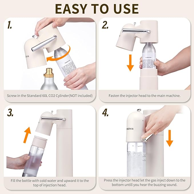 Sparkling Water Machine, Seltzer & Carbonator for Drinks, Soda Steaming Dispenser, Carbonator Machine with BPA Free Bottles(1L+0.5L), Compatible with Screw-in 60L CO2 Cylinder(NOT Included), White