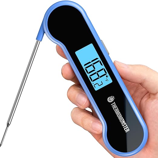0.5 Sec Instant Read Meat Thermometer Digital with ±0.5℉ Precision, 100% Waterproof Auto Flip Bright LCD Screen, Motion Sensing Food Thermometer for Cooking Kitchen Oven Grill Candy BBQ, Blue