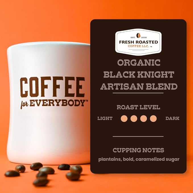 Fresh Roasted Coffee, Organic Black Knight | USDA Organic, Kosher | Dark Roast 96 Pods for K Cup Brewers
