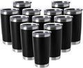 HASLE OUTFITTERS 20oz Tumblers Stainless Steel Mugs with Lid Double Wall Vacuum Insulated Coffee Cups for Cold & Hot Drinks (20oz-Black, 12 Pack)