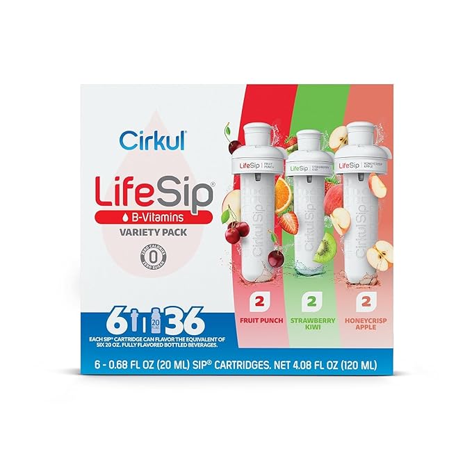 Cirkul LifeSip Flavor Cartridge Variety Pack with B Vitamins, 6-Pack (Fruit Punch, 2 Strawberry Kiwi, 2 Honeycrisp Apple), No Sugar, Zero Calorie Drink Mix