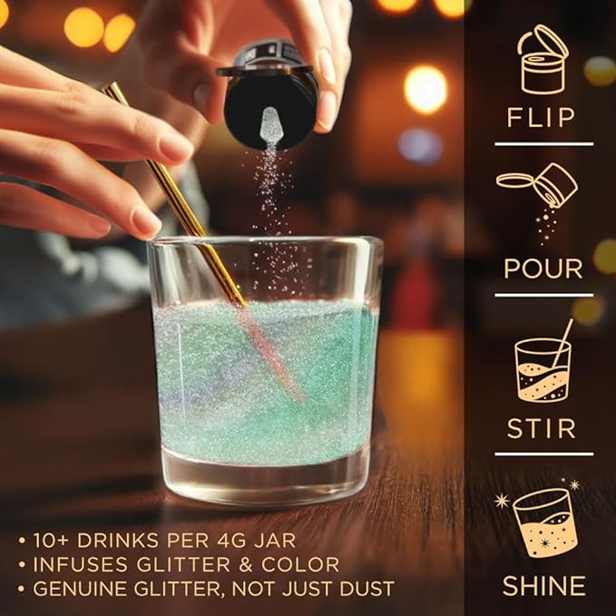 Green Iridescent Brew Glitter Edible Glitter for Drinks, Cocktails, Beer, Garnish Glitter & Beverages || 100% Edible & Food Grade | Vegan, Gluten, Nut Free (25g Spray Pump, Green Iridescent)