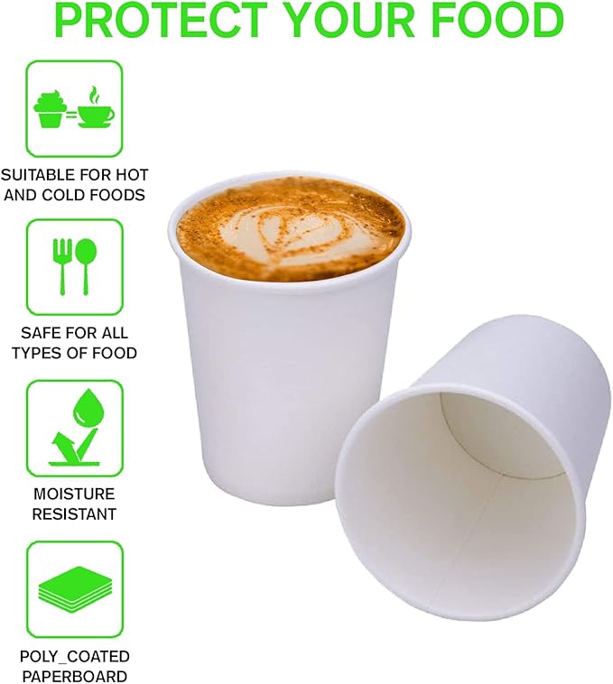 Smygoods White Disposable Paper Coffee Cups with Lids (10 OZ, 50 Count) For Hot Beverages, Tea, Espresso, Cocoa - To Go Drink Containers, Café & Office