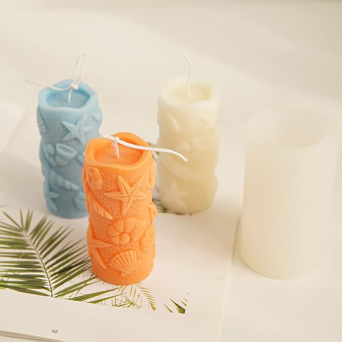 Shell Cylinder Silicone Molds for Resin, Soap & Candle Making - Starfish, Conch, Seafood & More