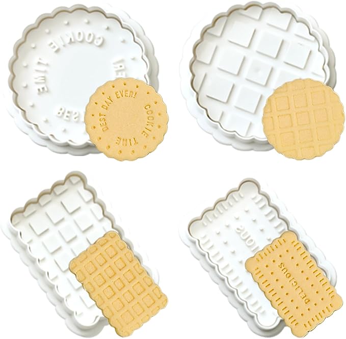 4 Pcs Cookie Press Mold, Waffle Cookie Stamp Mold, With Cute Cat Paw Shaped Plunger Stamp, Easy to Use, for Treats DIY Baking, Cake, Pastry