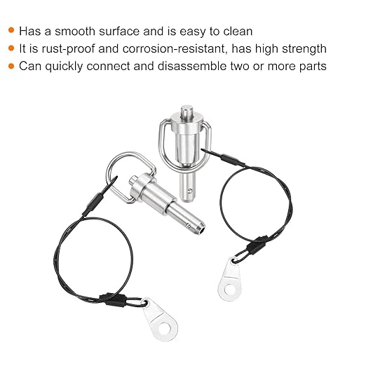 uxcell 1 Pcs Quick Release Pin, 5/16" x 0.5"(Dia. x L) Push-Button Ball Locking Pin 304 Stainless Steel Ring Handle Locking Pin with Wire for Audio Bimini Top Marine, Silver