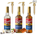 Summer Syrup Variety 3 Pack: Vanilla, Caramel & Hazelnut - Italian Soda Flavors with 3 Jimoco Pump Dispensers