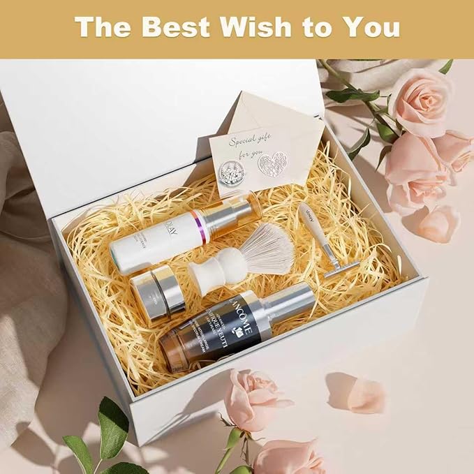 HongCai printing Large White Gift Box with Lids: 13.5×10×5 Inches Packaging with Magnetic Lid - Holds Valentines Christmas Bridesmaid Gifts - Ideal for Couples Friends Family