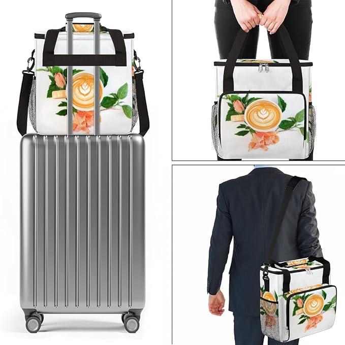 Coffee Latte Art Leaves Coffee Maker Carrying Bag, Coffee Machine Travel Storage Tote Bag Compatible with K-Mini or K-Mini Plus, Portable Single Serve Coffee Brewer Case with Pockets for K-Cup Pods