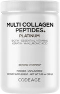 Codeage Multi Collagen for Women & Men Biotin 10000mcg Keratin, Protein Powder Vitamin C B6 D3, Hyaluronic Acid, Niacin - Hydrolyzed Collagen Coffee Creamer 5 Types - Unflavored - Non-GMO - 11.5oz