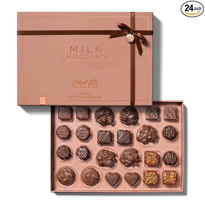 Ethel M Chocolates Premium Milk Chocolate Collection Chocolate Gift Box Candy Assortment, 24 Pieces of Creamy, Smooth and Rich Chocolate Gems