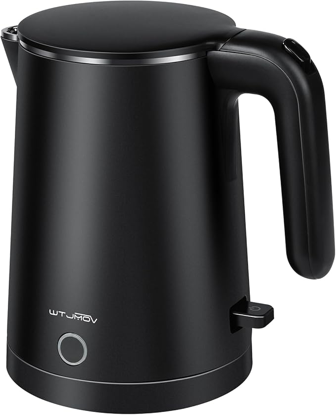 Electric Kettle Stainless Steel, 1.0L Small Water Boiler 1200W Fast Boiling, Double Wall Tea Kettle Pot Automatic Shut Off, Durable Coffee & Tea Maker/Warmer/Heater Black