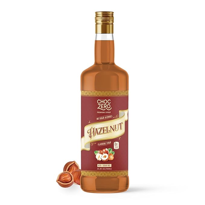 ChocZero Sugar Free Hazelnut Syrup for Coffee - Keto Flavoring Syrups - Low Calorie Simple Syrup for Flavored Drinks – 25.4 Fluid Ounces