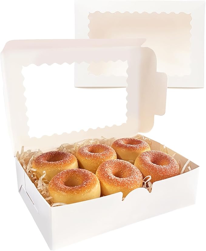 qiqee 9x6x2.5 Inch White Cookie Box with Window 15Pcs Pastry Macaron Bakery Box For Packaging