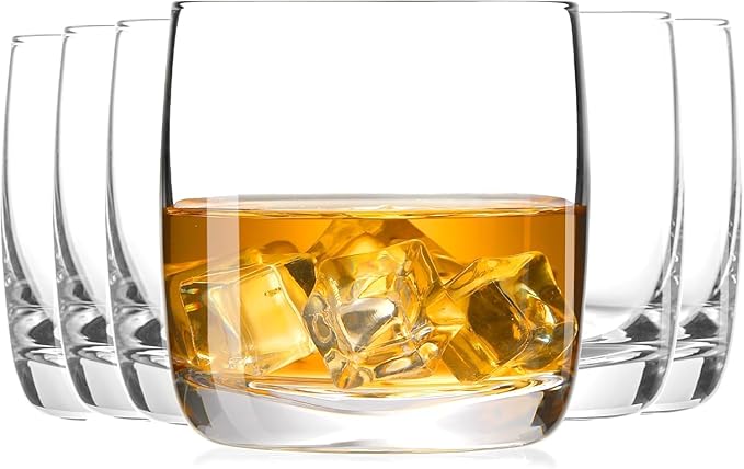 Whiskey Glasses Set of 6, Premium Crystal Bourbon Glass, 10.5 oz Drinking Glasses for Scotch, Cocktail, Whisky and Juice, Transparent Rocks Glasses, Dishwasher Safe Glassware, Gifts for Fathers