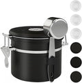 ShanSon Coffee Canister Airtight Coffee Container Stainless Steel Coffee Bean Storage Container with Scoop Coffee Canister for Beans Grounds Sugar Flour Tea Cereal,11OZ, Black