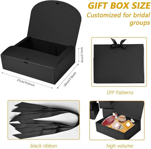 15Pack Gift Boxes with Lids, 10.6x7.8x3.1 Inches Bridesmaid Proposal Boxes with Ribbon, Black Gift Boxes for Presents,Kraft Paper Boxes for Wedding Christmas Birthday Baby Shower Party