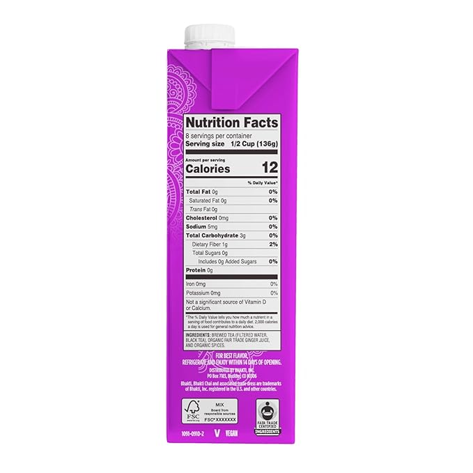 Bhakti Chai Tea Concentrate | Sugar-Free, Organic Fresh Ginger, Black Tea, Spiced, Dairy-Free, Vegan (Pack of 2)