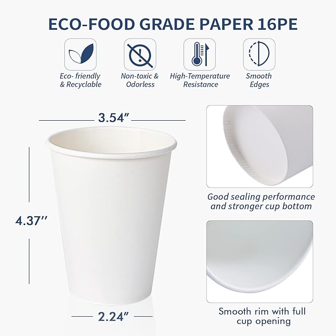 Turbo Bee 12 oz Disposable Paper Cups,270 Pack Paper Coffee Cups,Disposable Hot Drinking Cups