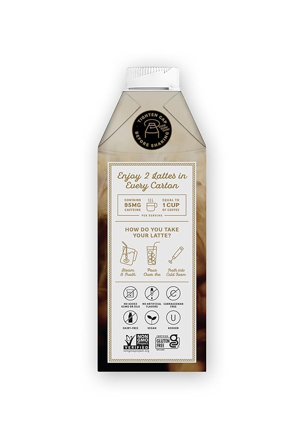 Elmhurst 1925 Toasted Almond Vanilla Latte – Plant-Based, Vegan, Dairy-Free Plant Milk Latte Made of Cold Brew Premium Arabica with 95mg Caffeine & Madagascar Vanilla – 25.4oz (Pack of 6)