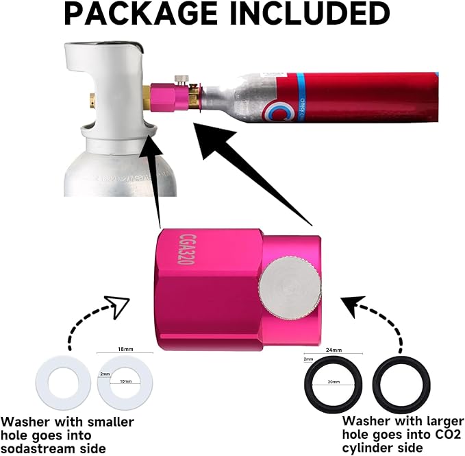 Quick Connect CO2 Refill Adapter for Soda Maker Pink CO2 Cylinder, CGA320 CO2 Tank Connector Kit for Filling 60L CO2 Canister Compatible with DUO ART TERRA GAIA Machines