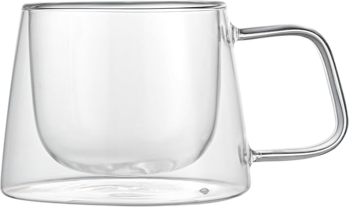 Restaurantware-Forma Professional 6.8 Ounce Double Wall Coffee Mugs, 12 Insulated Coffee Mugs With Handle - Dishwashable, Reusable, Clear Glass Beverage Cups, Freezable, For Hot Or Cold Beverages